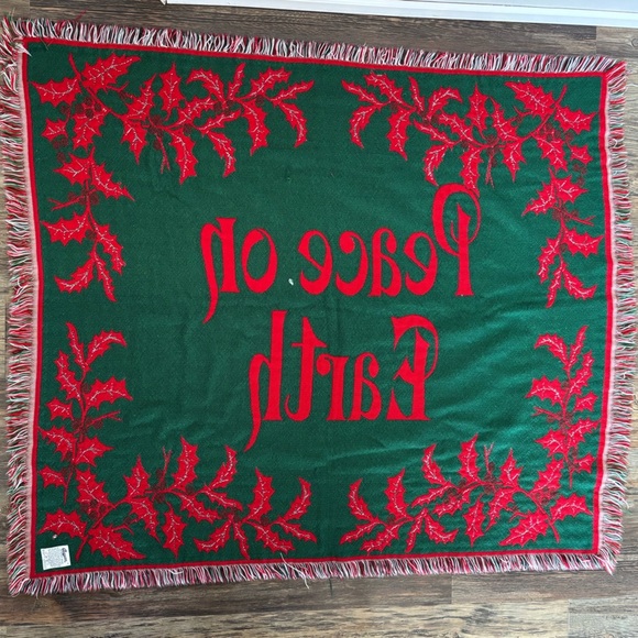 "Peace on Earth" Vintage BEACON Woven Throw Blanket Christmas Made USA 60" x 50" - Picture 2 of 11